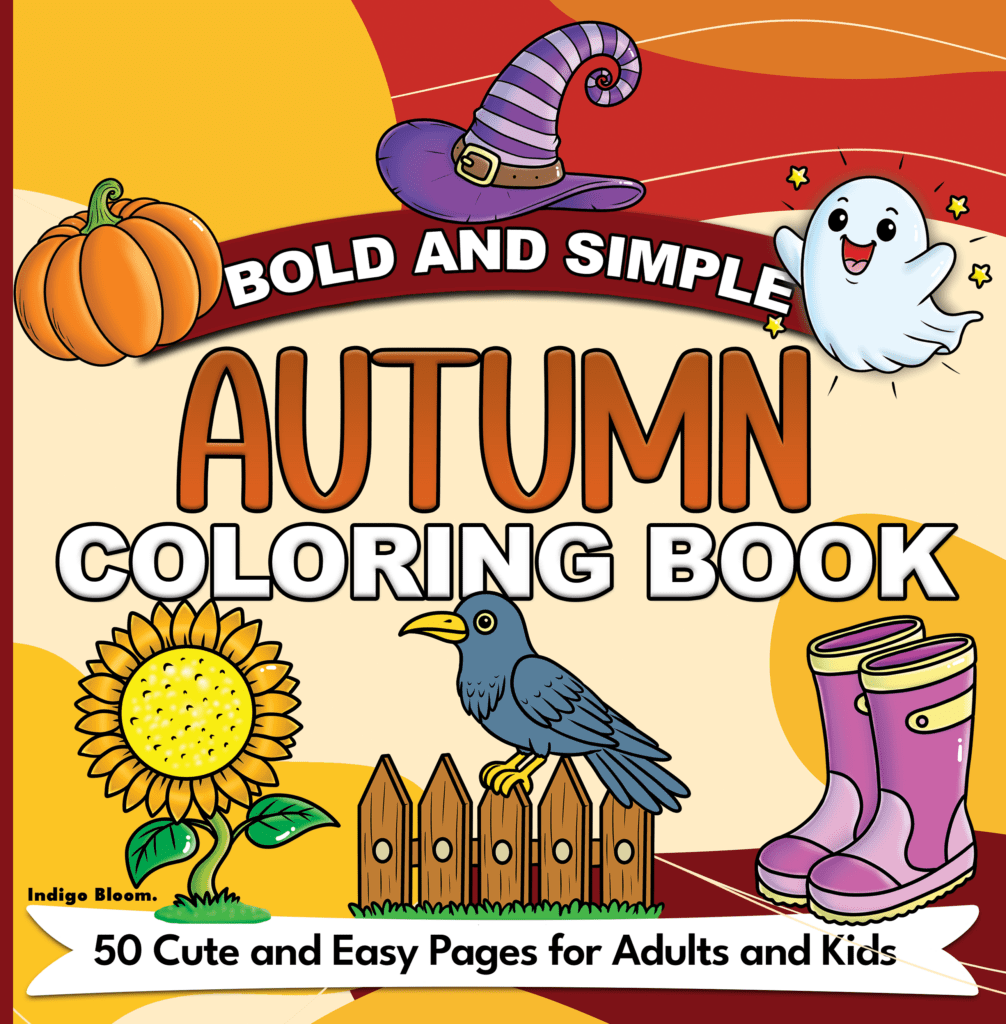 Bold and Simple Autumn Coloring Book Cover - 50 Cute and Easy Pages for Adults and Kids