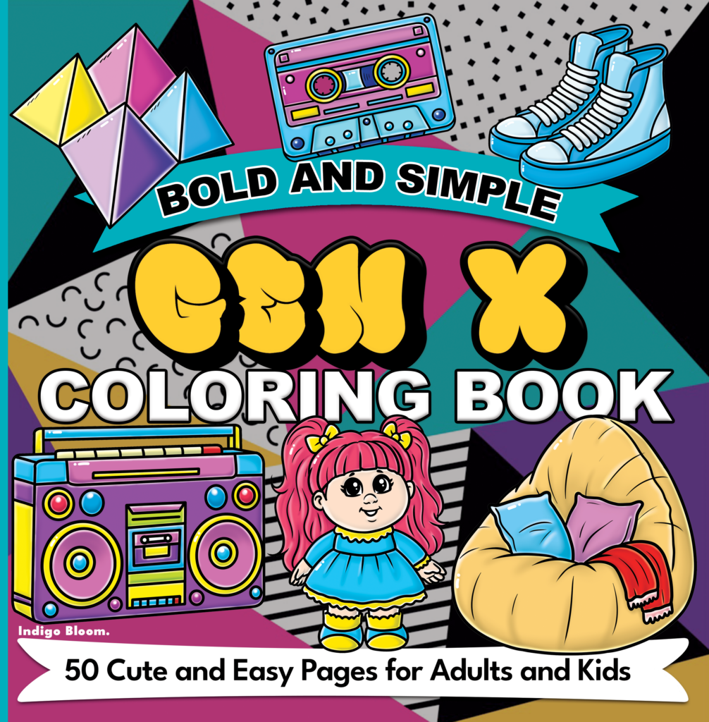 Bold and Simple Gen X Coloring Book Cover - 50 Cute and Easy Pages for Adults and Kids