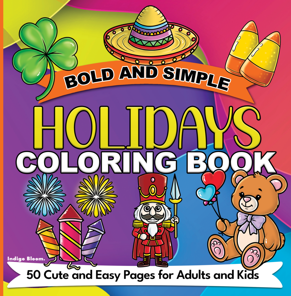 Bold and Simple Holidays Coloring Book Cover - 50 Cute and Easy Pages for Adults and Kids