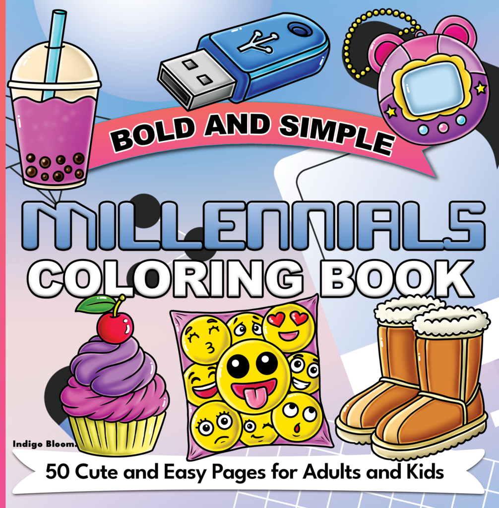 Bold and Simple Millennials Coloring Book Cover - 50 Cute and Easy Pages for Adults and Kids