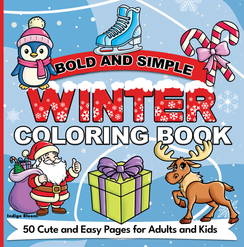 Bold and Simple Winter Coloring Book Cover - 50 Cute and Easy Pages for Adults and Kids